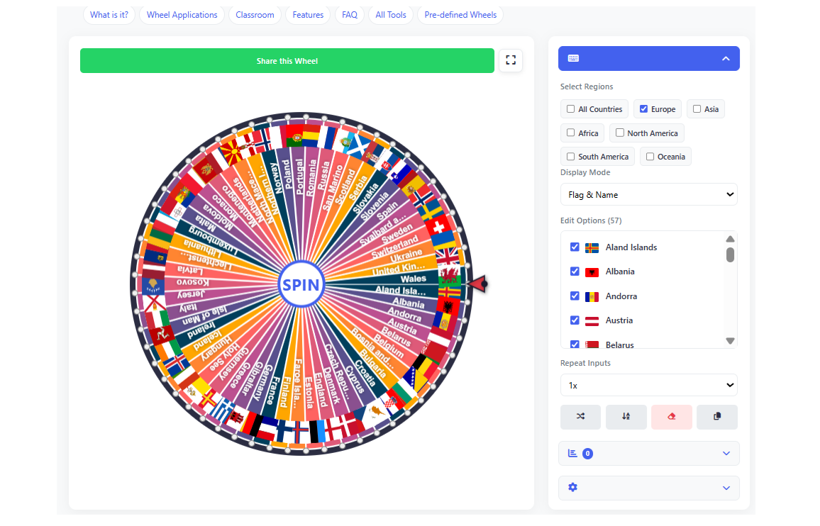 Country Picker Wheel Region and Display Mode Settings