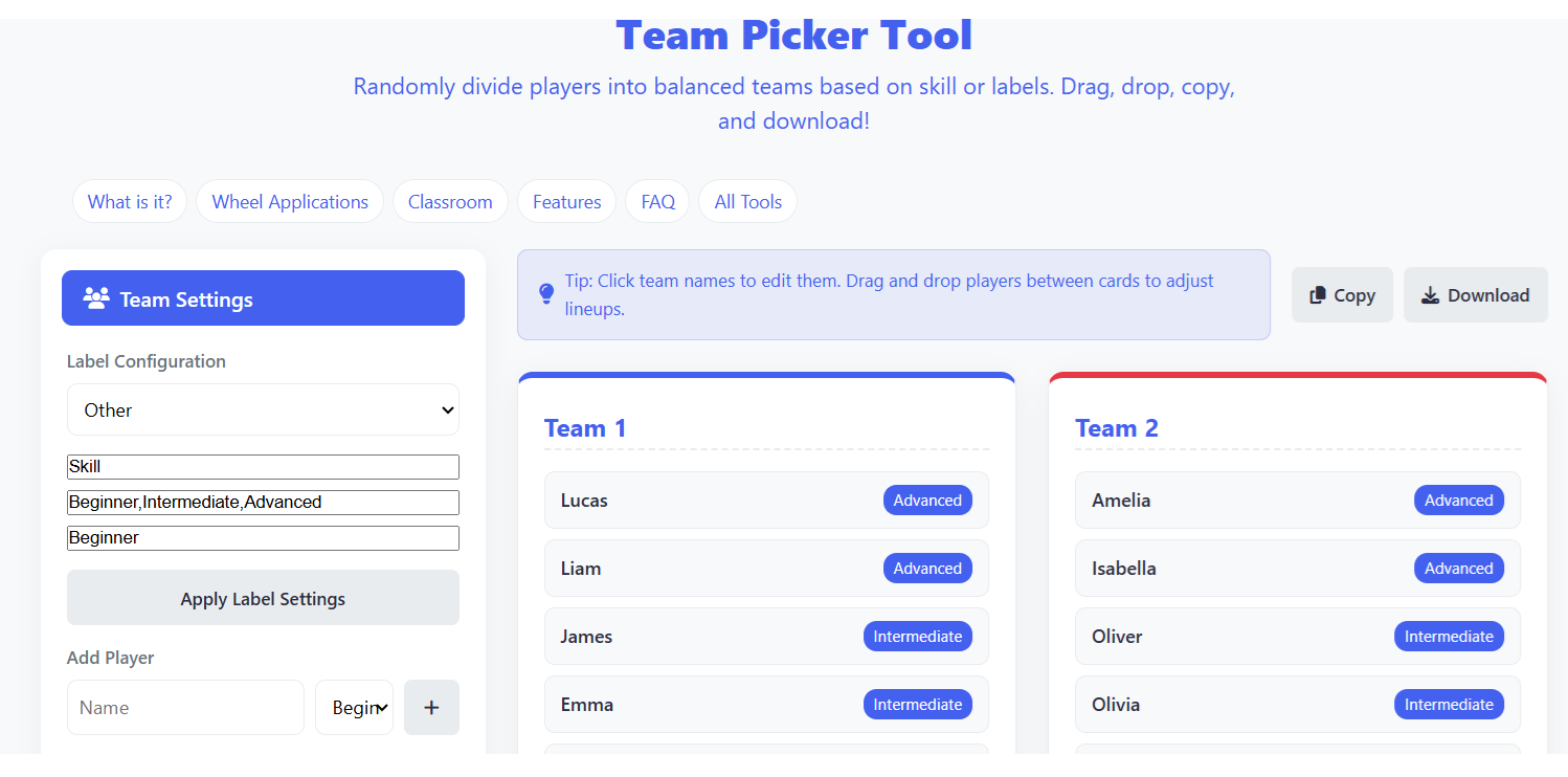 Generated Balanced Team Results Cards